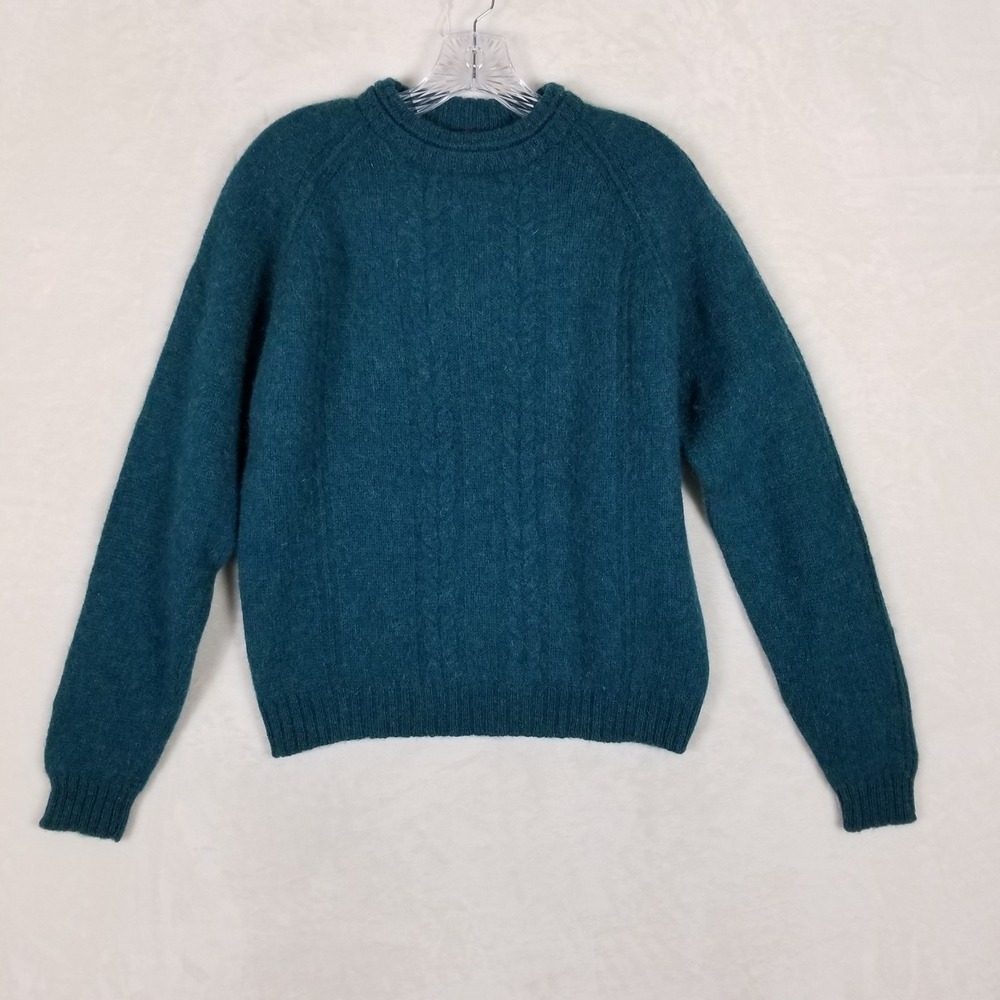 Woolrich Sweater Womens M Teal Vintage 100% Wool Cable Knit Pullover 9732